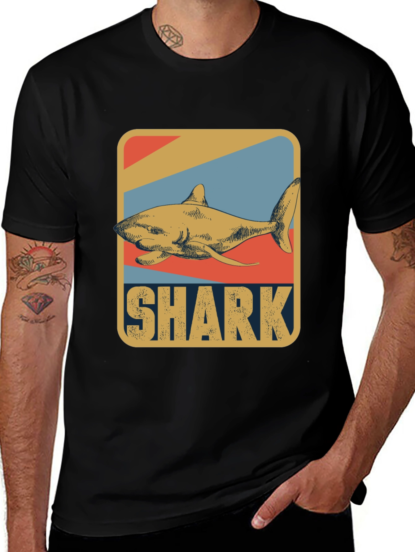Camiseta Gráfica Shark Vintage para Hombre