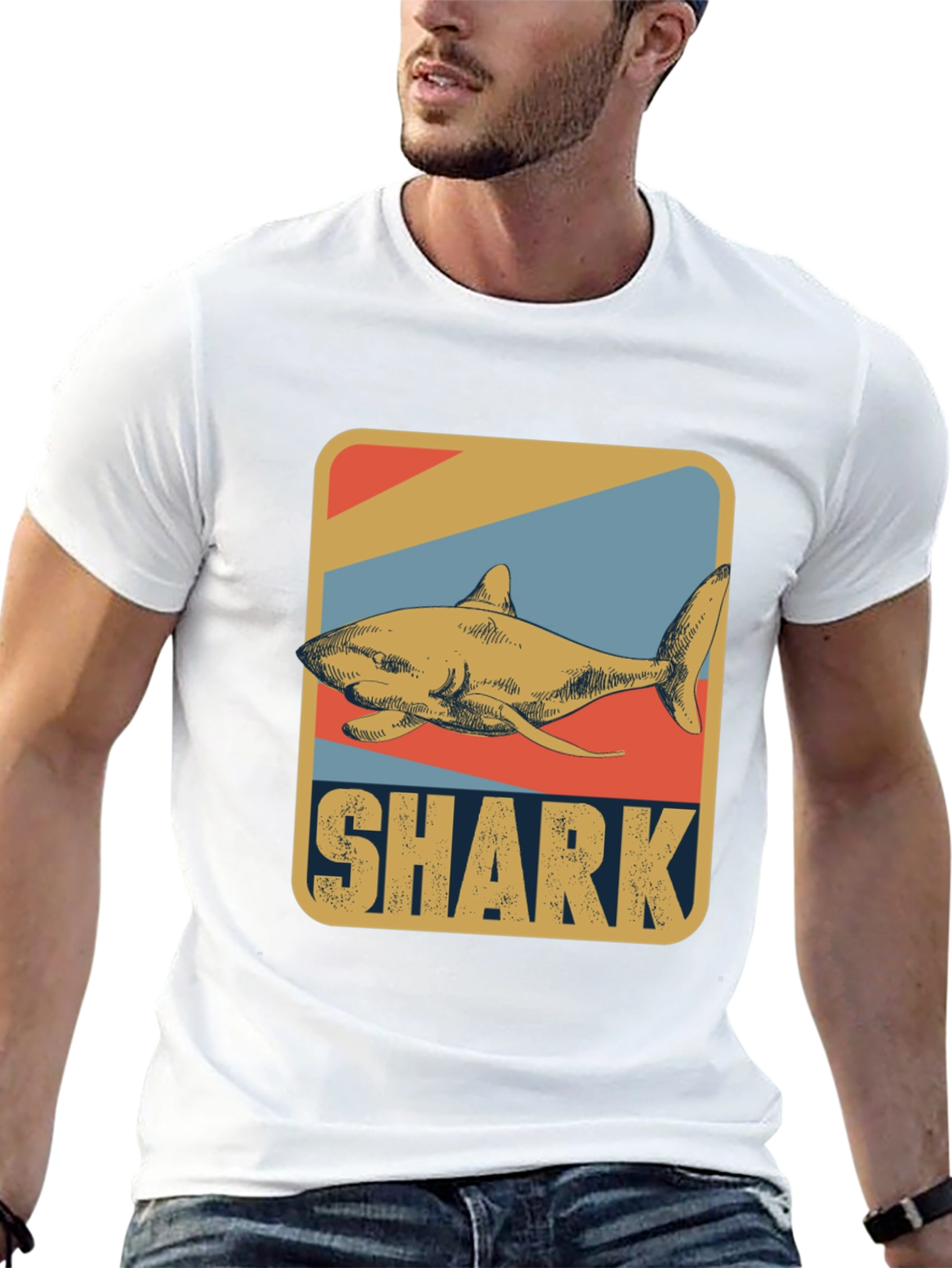 Camiseta Gráfica Shark Vintage para Hombre