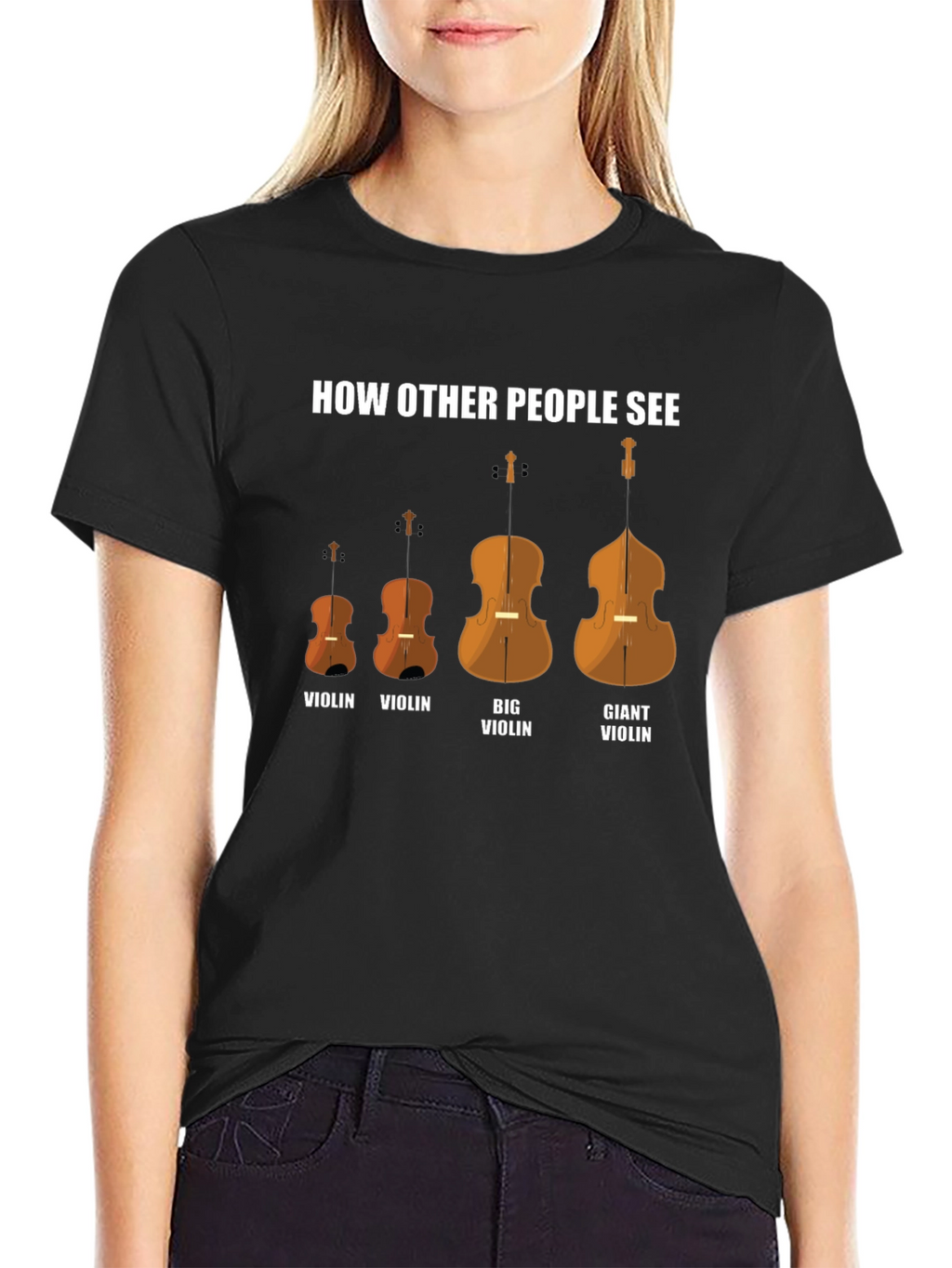 Camiseta Negra Cómo Otros Ven Violines Divertida