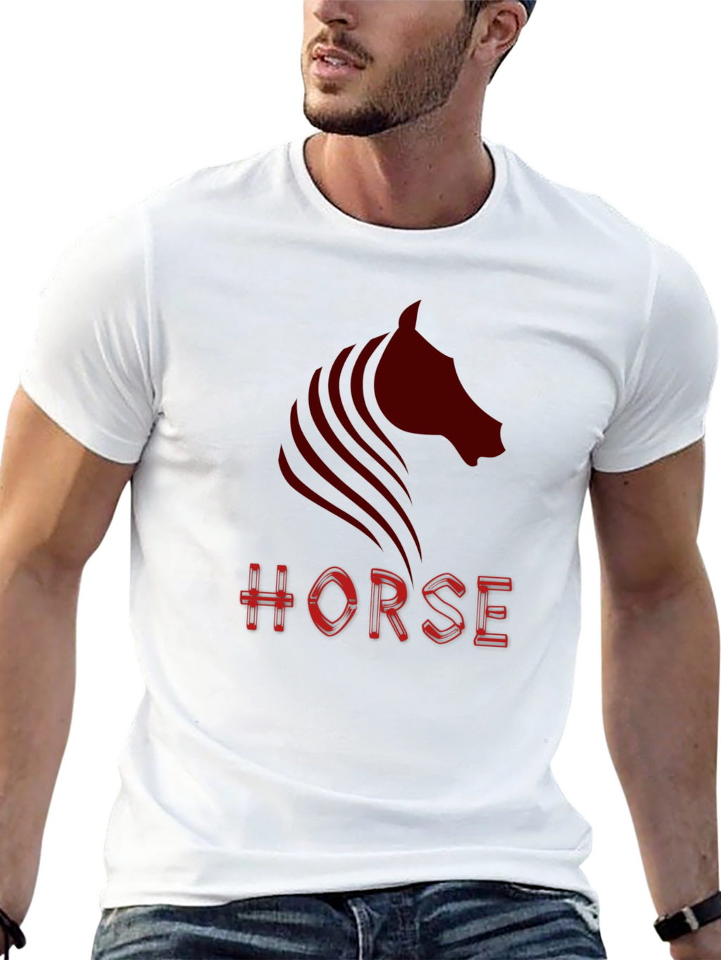 Camiseta Negra con Diseño de Caballo Rojo