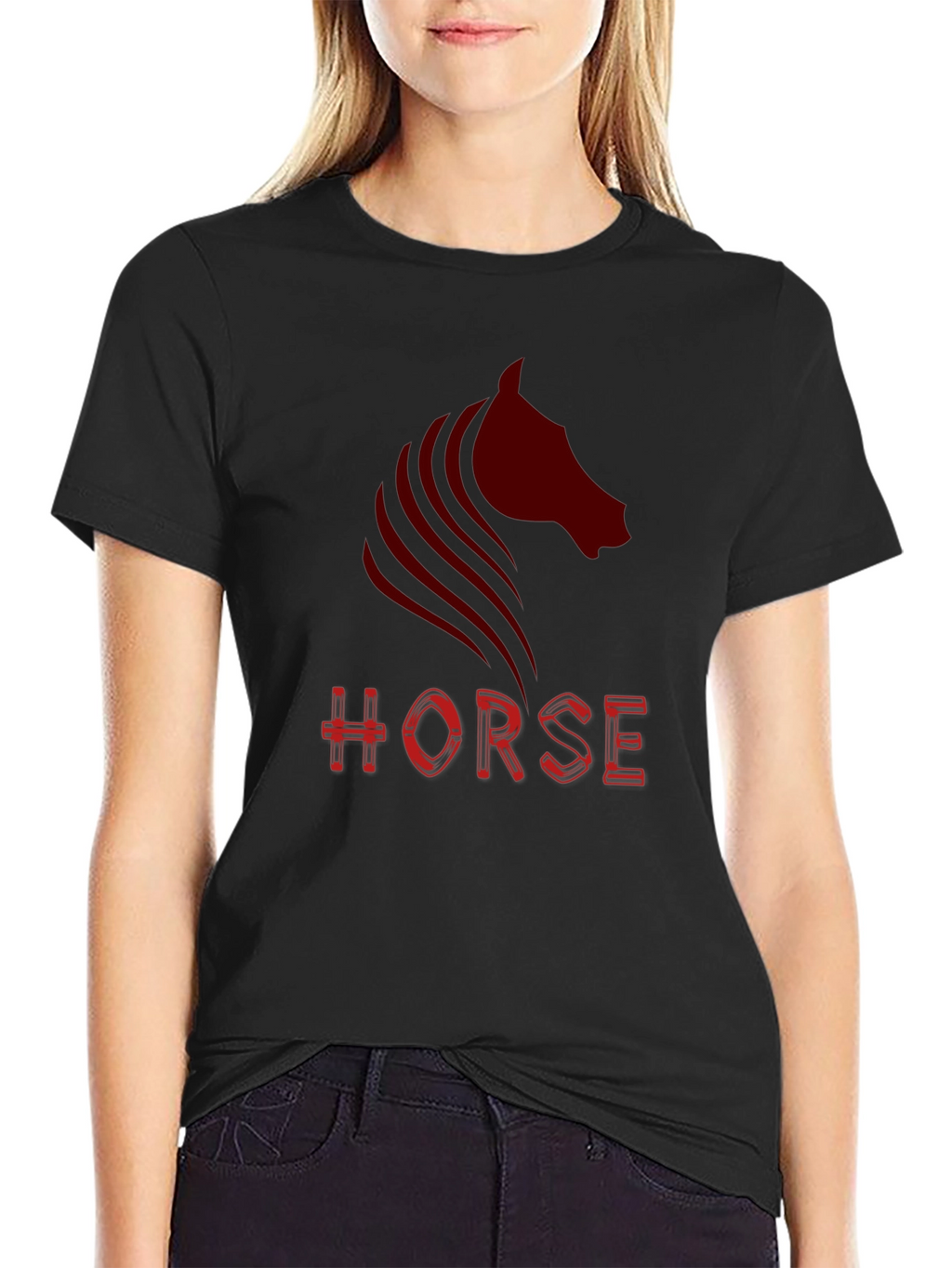 Camiseta Negra con Diseño de Caballo Rojo