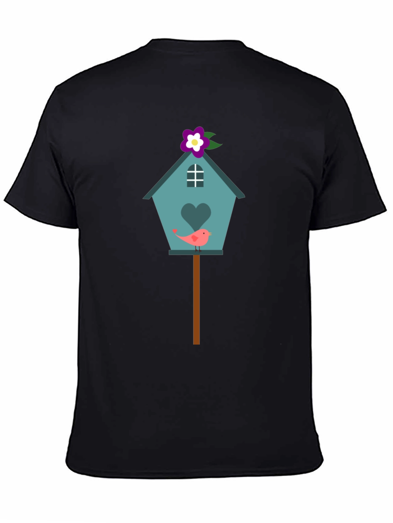 Camiseta Negra con Diseño de Casita de Pájaro