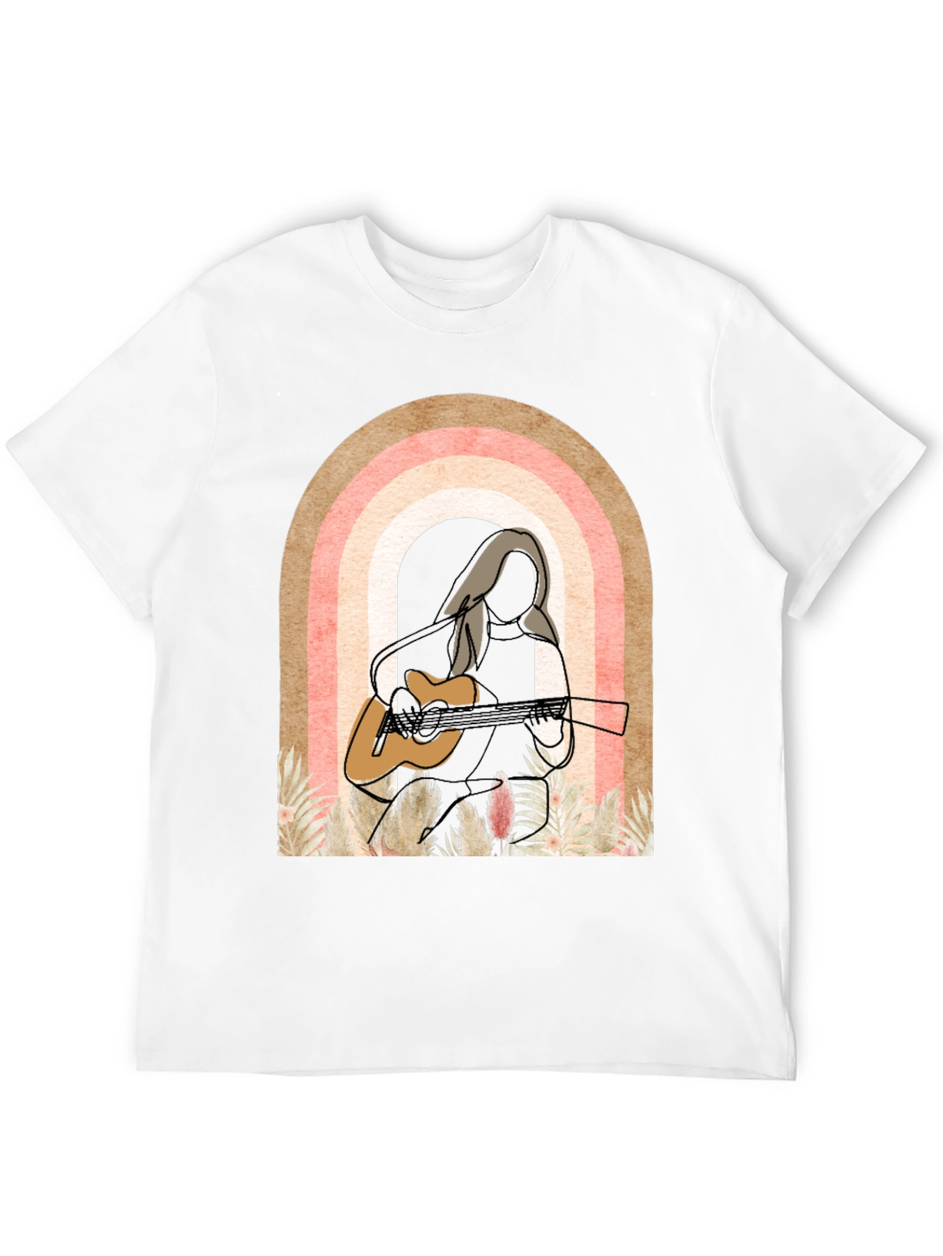 Camiseta Negra con Diseño de Arcoíris y Guitarra