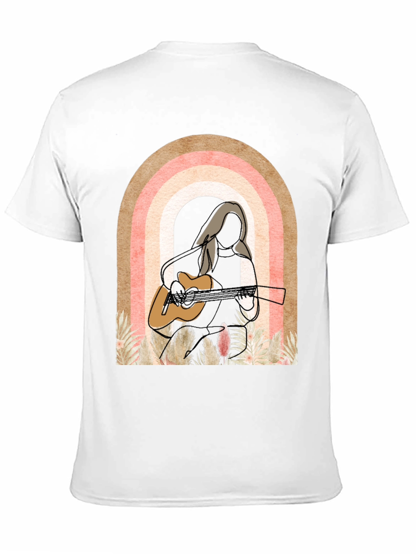 Camiseta Negra con Diseño de Arcoíris y Guitarra
