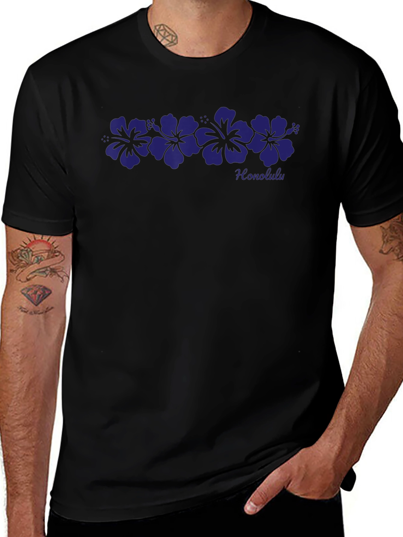 Camiseta Honolulu Flores Hawaianas Negra