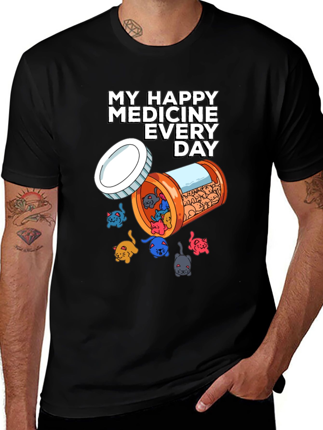 Camiseta Mi Medicina Feliz con Diseño de Gatos