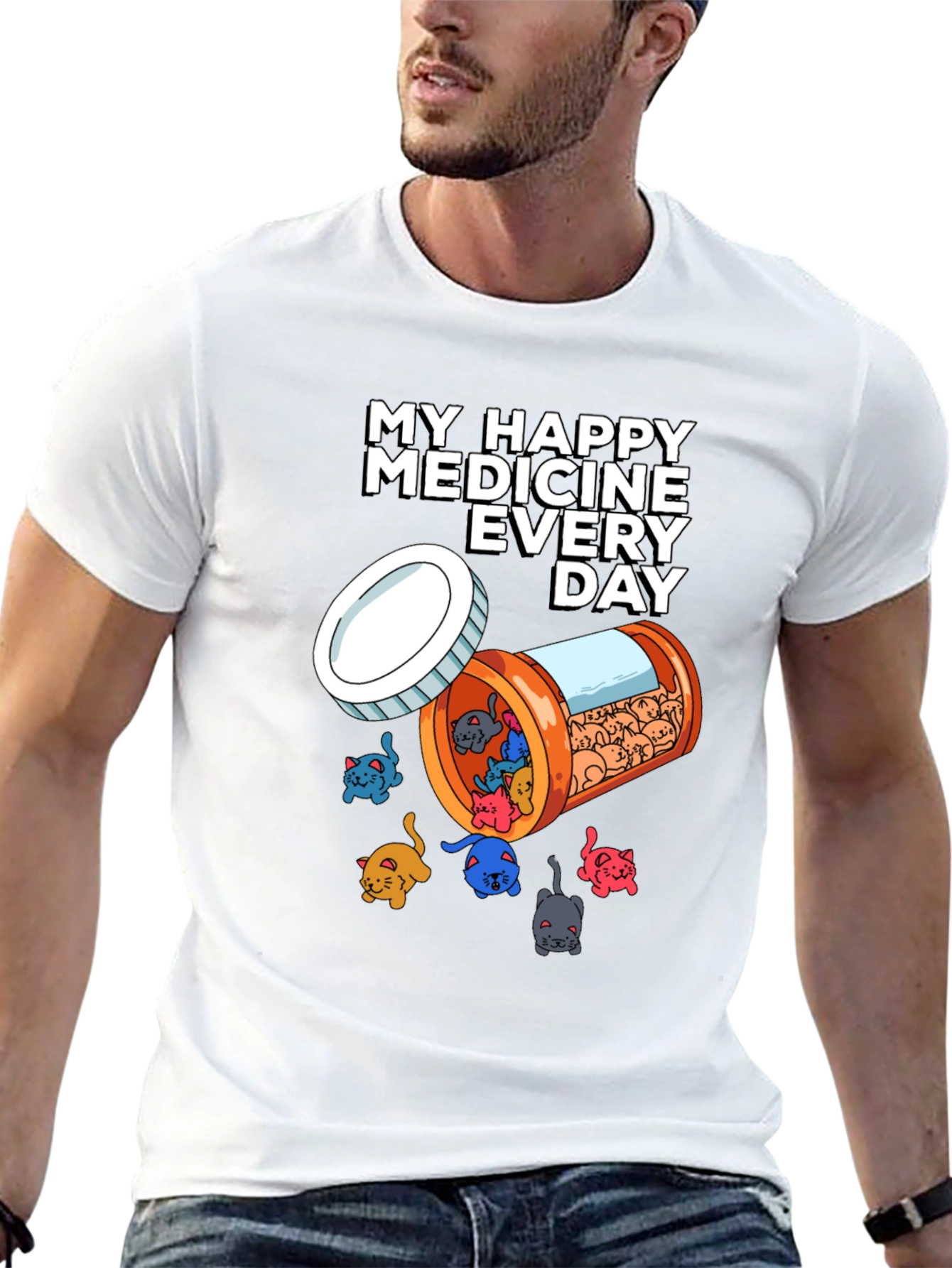 Camiseta Mi Medicina Feliz con Diseño de Gatos