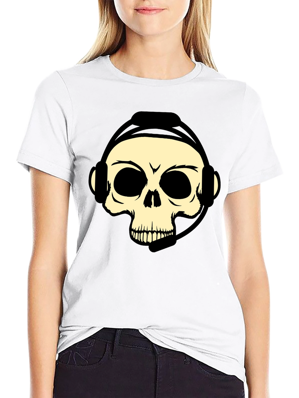 Camiseta Negra con Diseño de Calavera Gamer