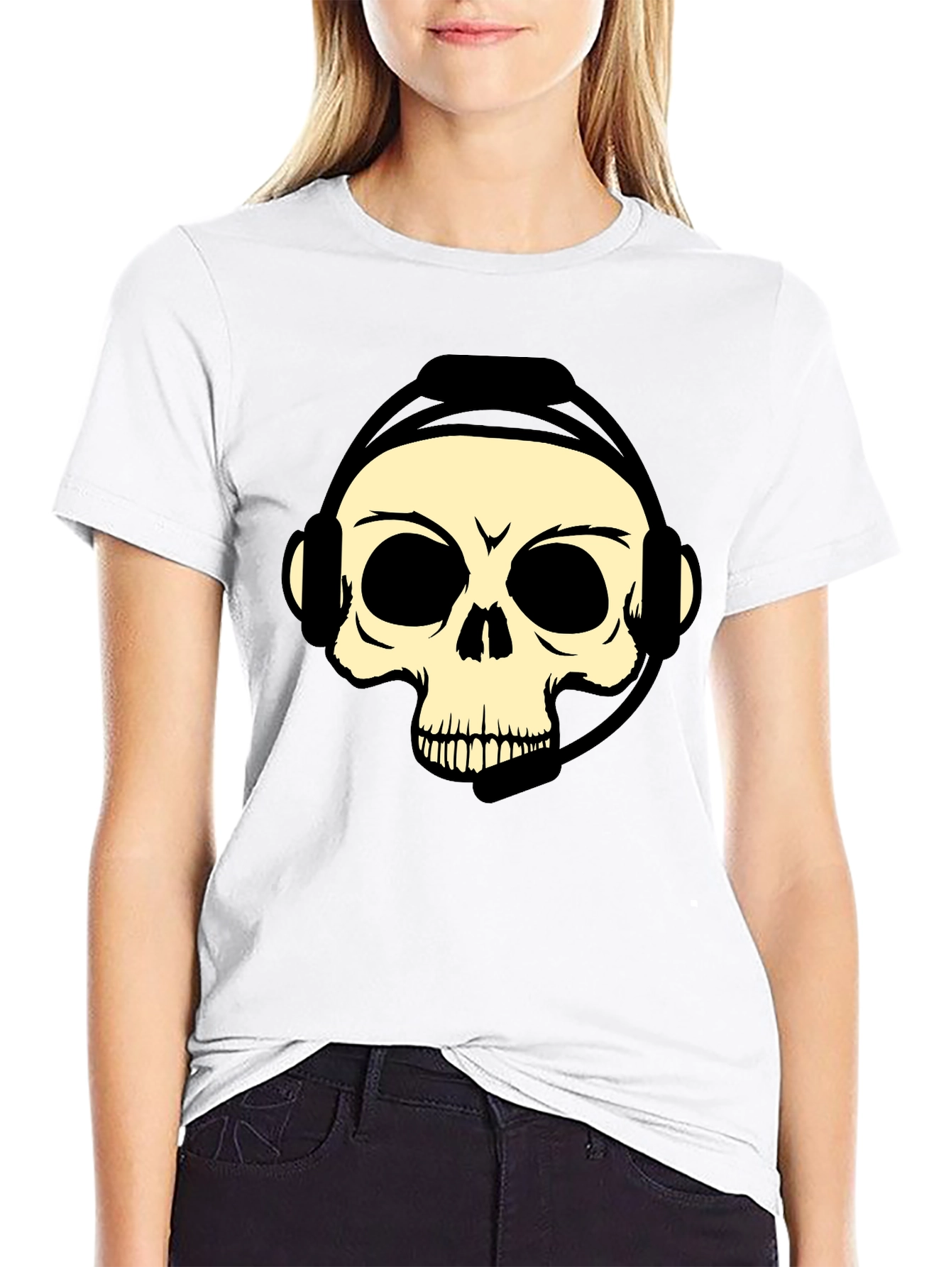 Camiseta Negra con Diseño de Calavera Gamer