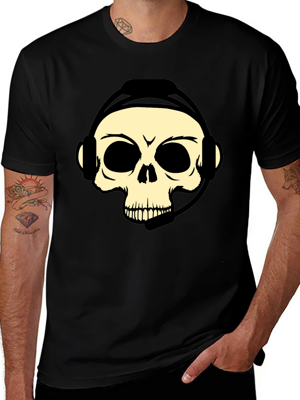 Camiseta Negra con Diseño de Calavera Gamer