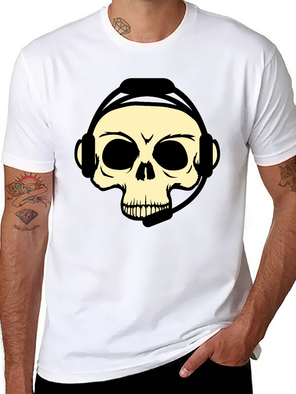 Camiseta Negra con Diseño de Calavera Gamer