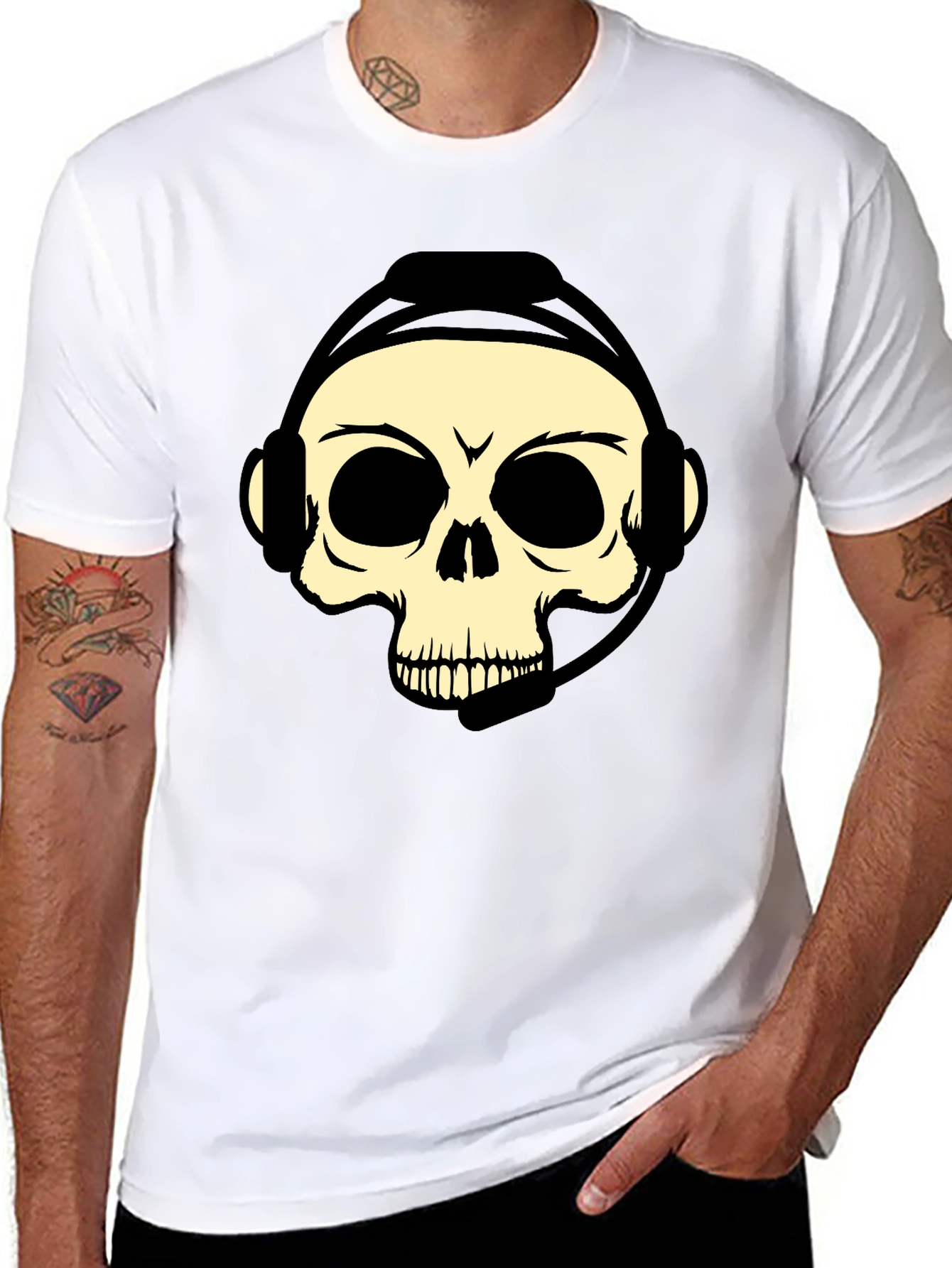 Camiseta Negra con Diseño de Calavera Gamer