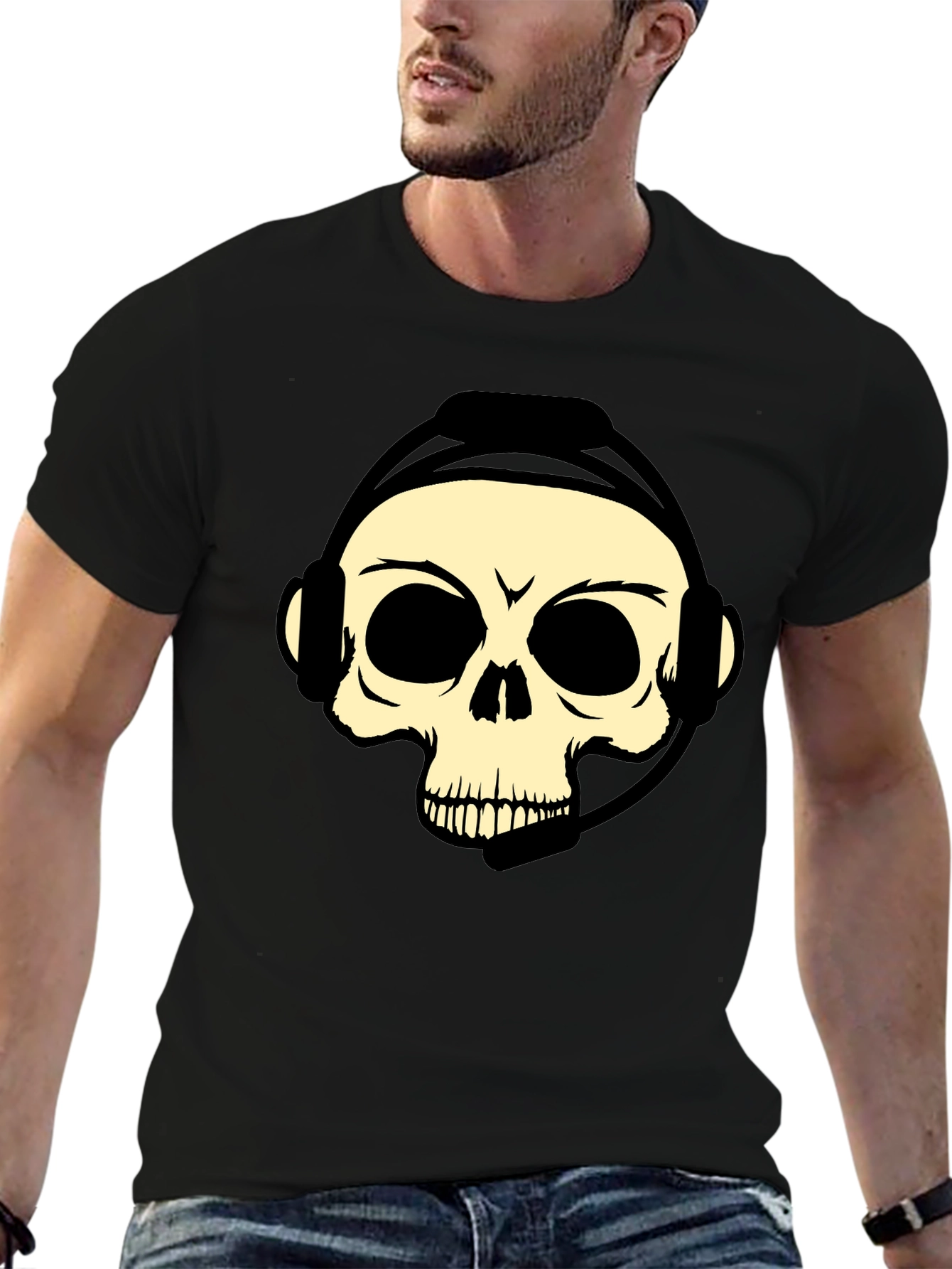 Camiseta Negra con Diseño de Calavera Gamer