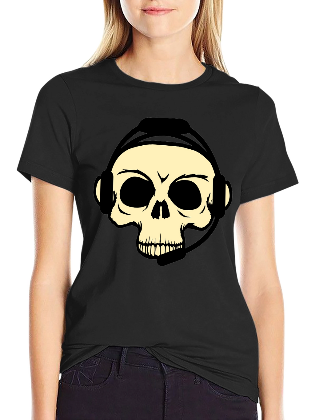 Camiseta Negra con Diseño de Calavera Gamer