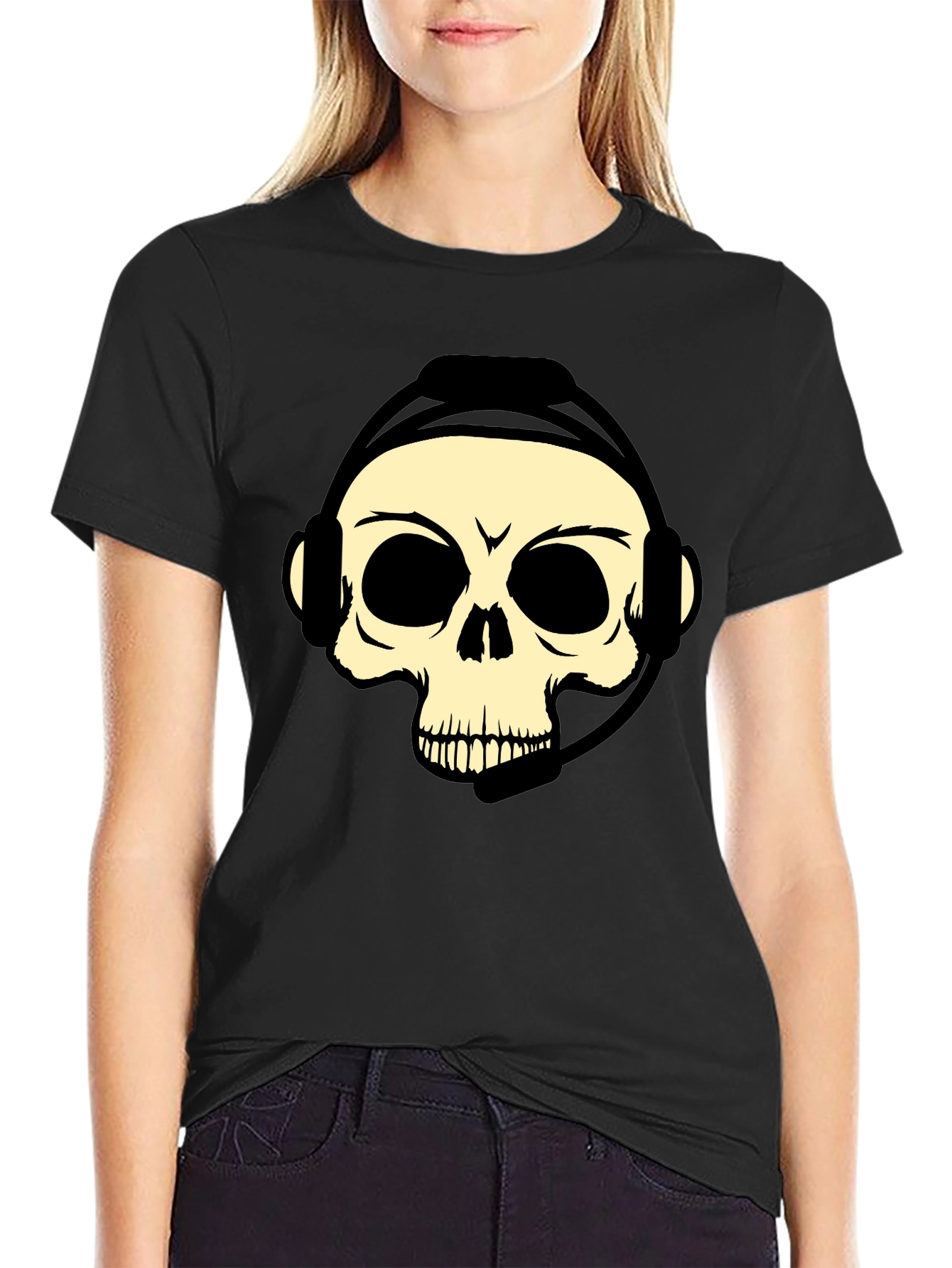Camiseta Negra con Diseño de Calavera Gamer