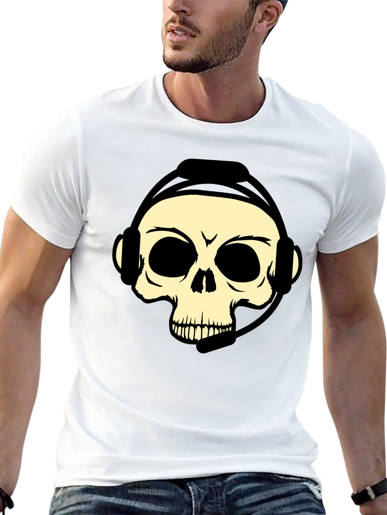 Camiseta Negra con Diseño de Calavera Gamer