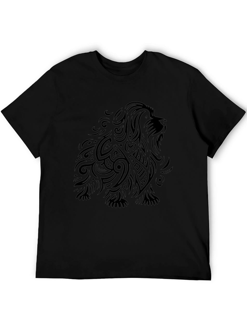 Camiseta Negra con Diseño de León Tribal