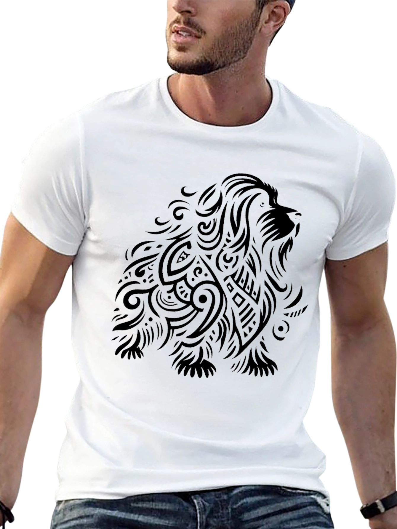Camiseta Negra con Diseño de León Tribal