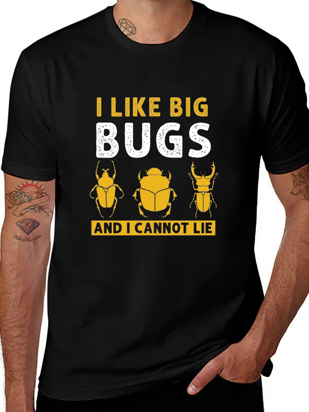 Camiseta Negra con Diseño de Insectos Divertido