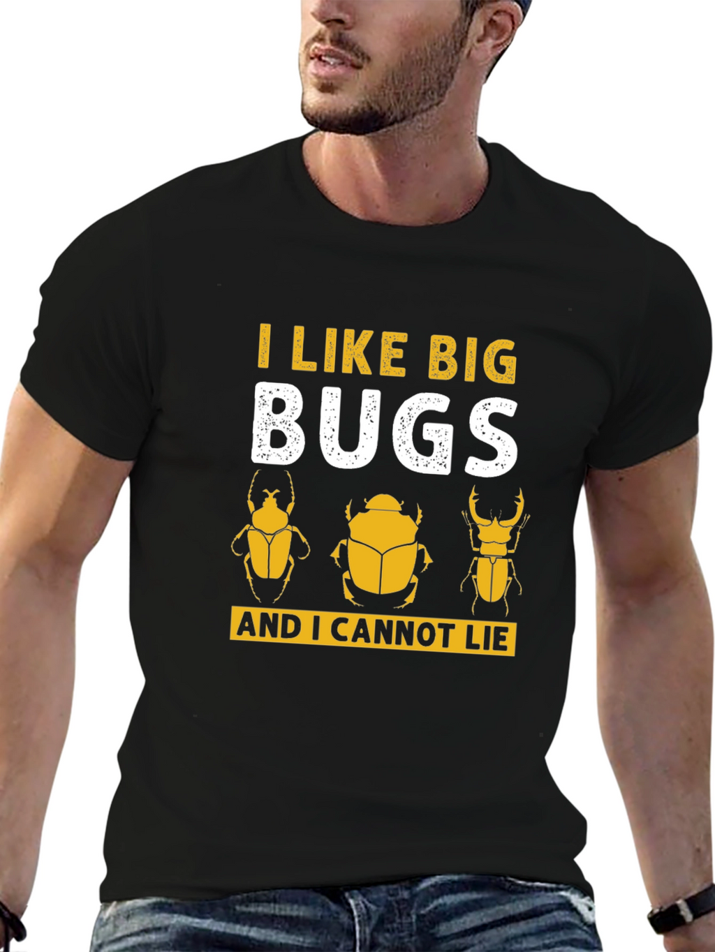 Camiseta Negra con Diseño de Insectos Divertido