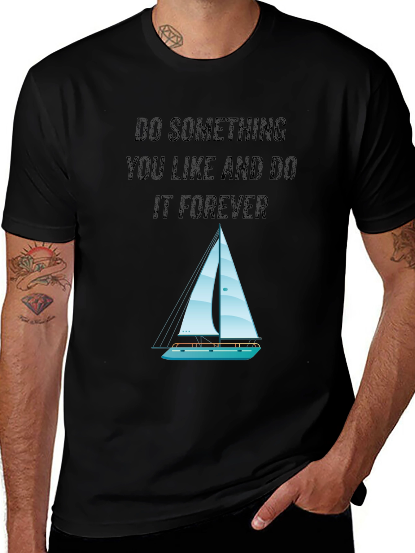 Camiseta Negra con Diseño de Barco y Frase Inspiradora