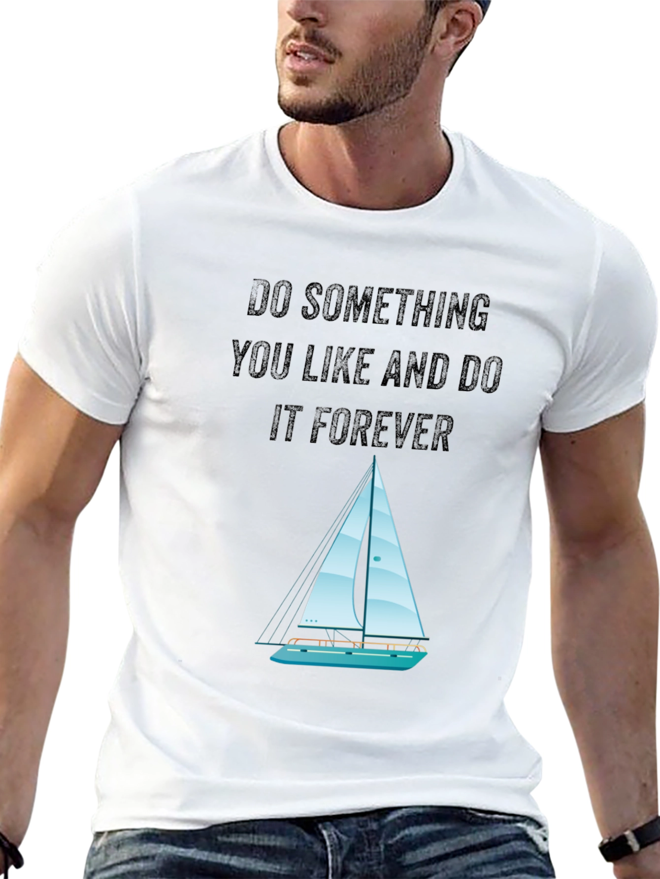 Camiseta Negra con Diseño de Barco y Frase Inspiradora