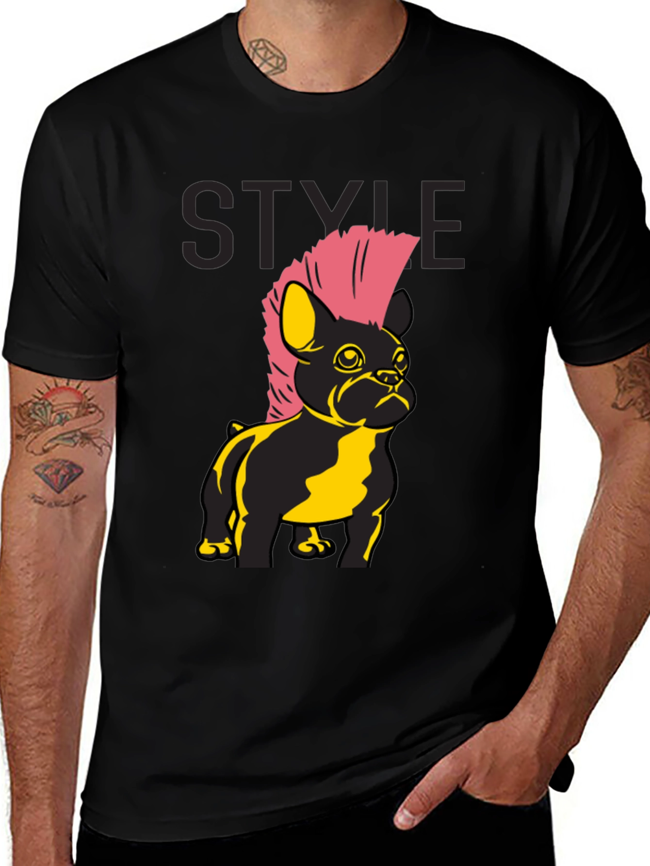 Camiseta Negra con Diseño de Bulldog Francés Punk