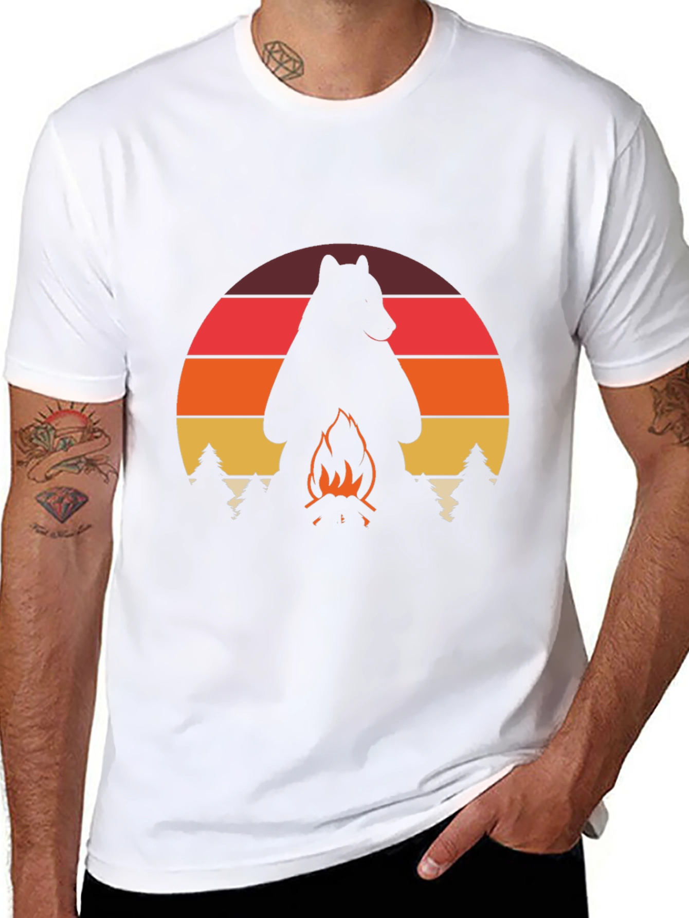 Camiseta Hombre: Oso Fogata Aventura