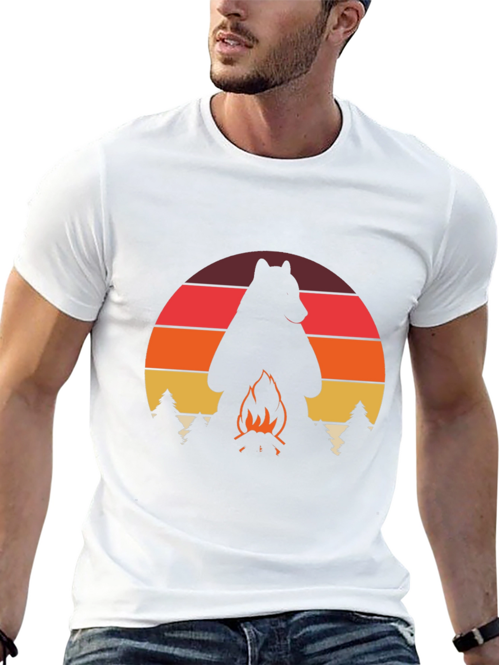 Camiseta Hombre: Oso Fogata Aventura