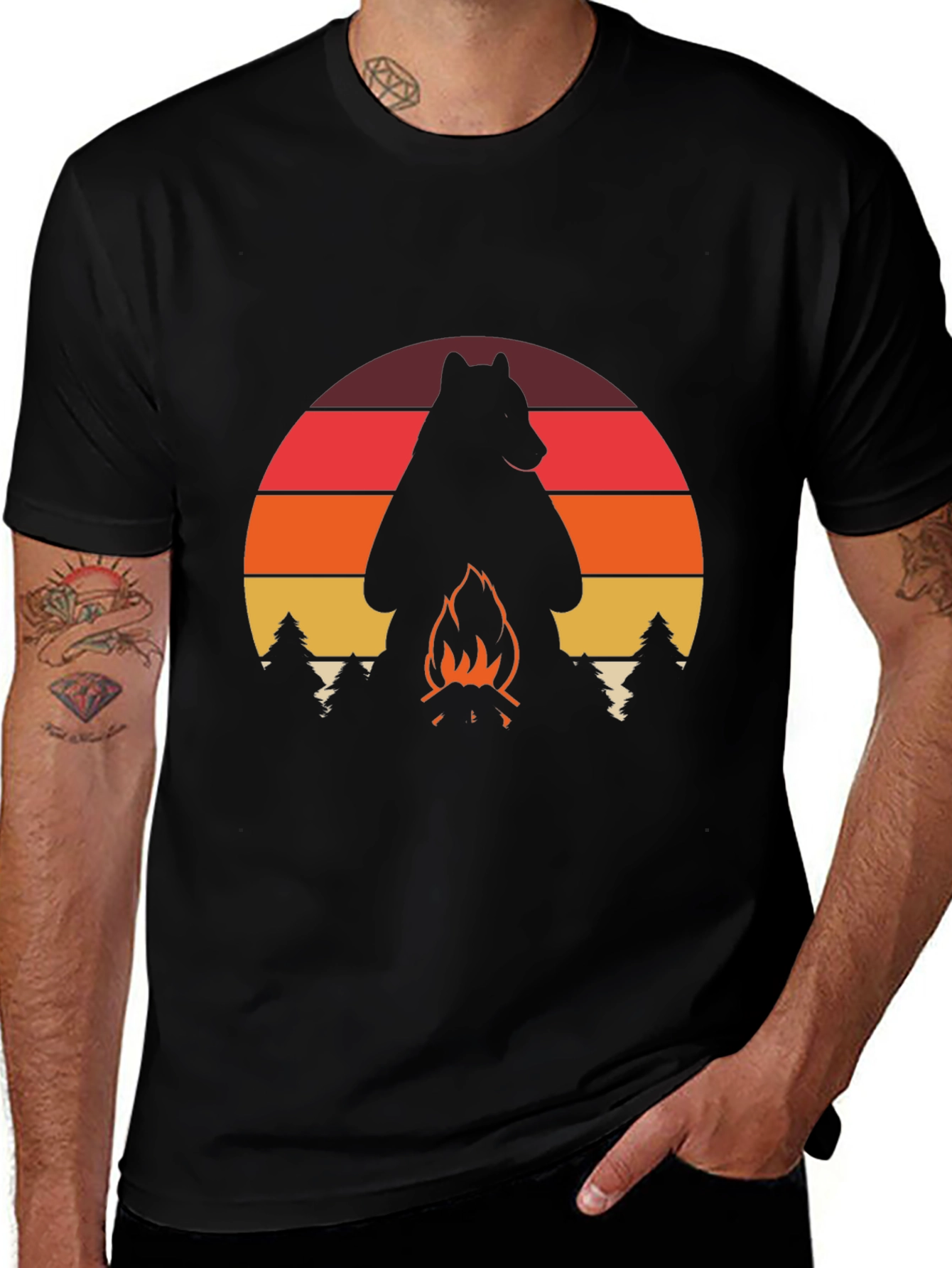 Camiseta Hombre: Oso Fogata Aventura