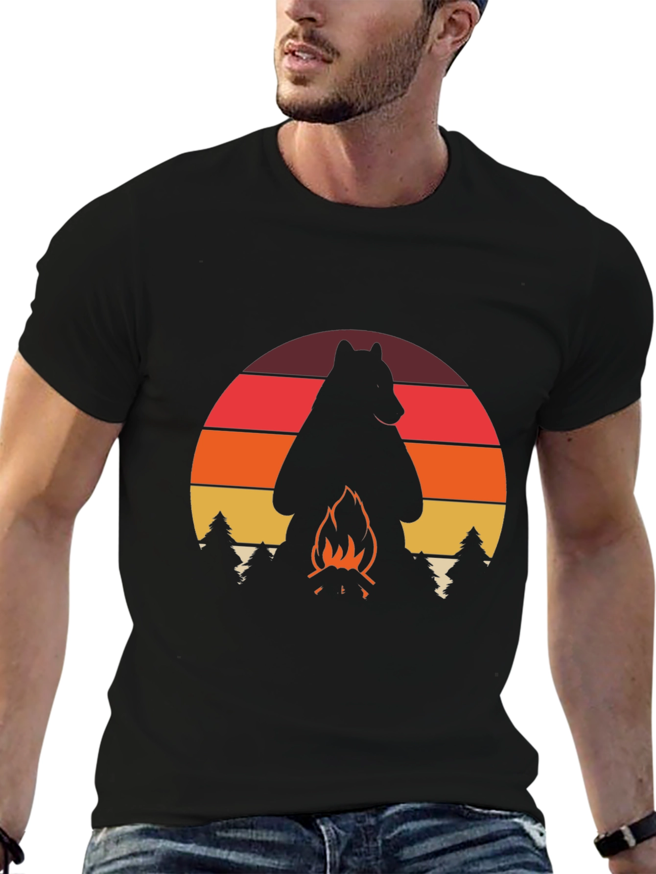 Camiseta Hombre: Oso Fogata Aventura