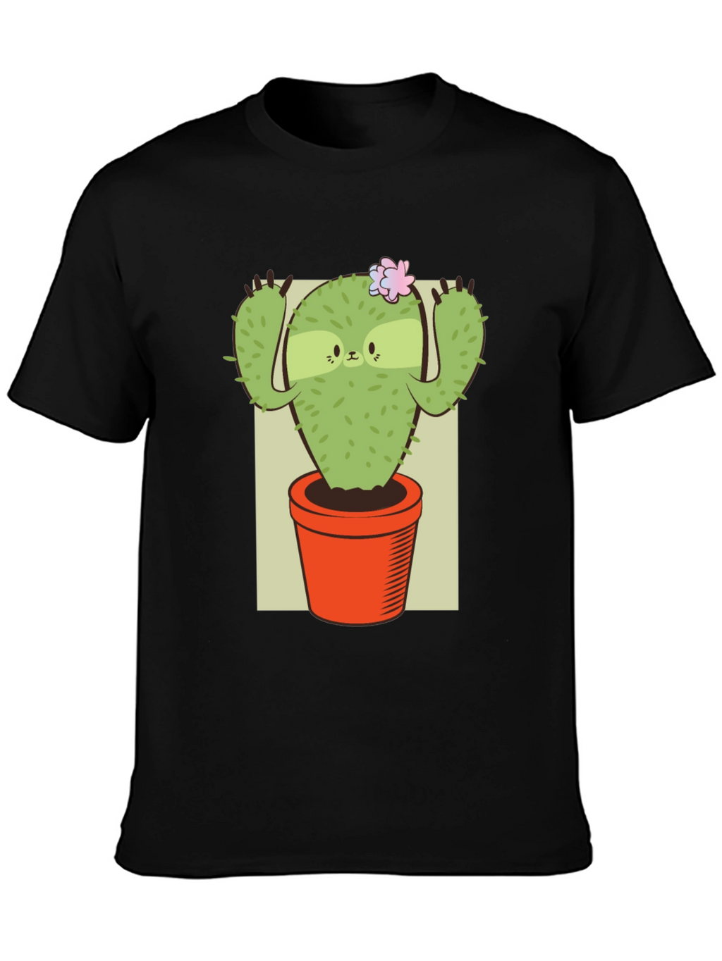 Camiseta Negra con Diseño de Cactus Perezoso