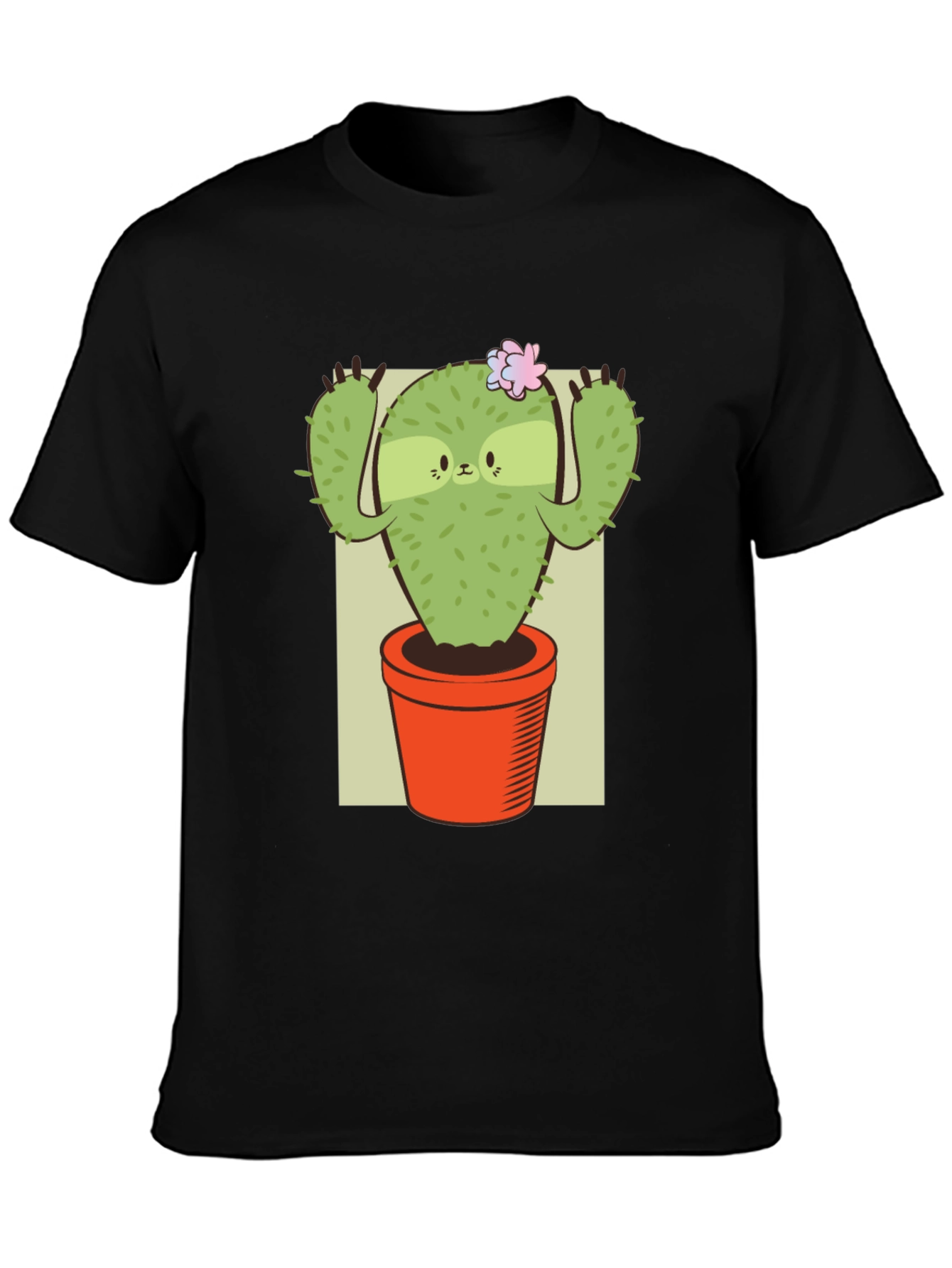 Camiseta Negra con Diseño de Cactus Perezoso