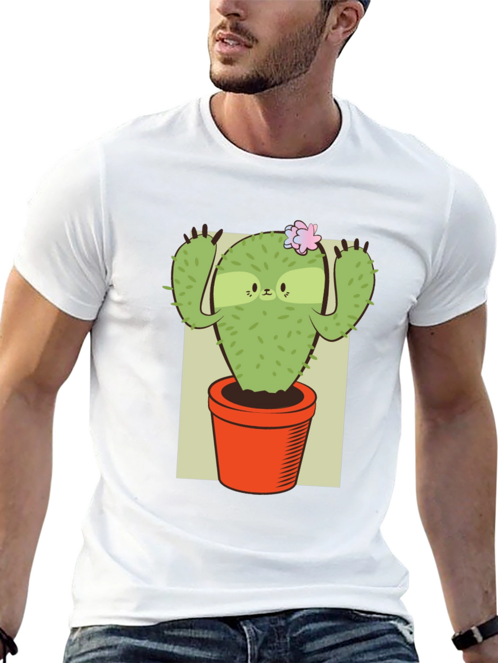 Camiseta Negra con Diseño de Cactus Perezoso