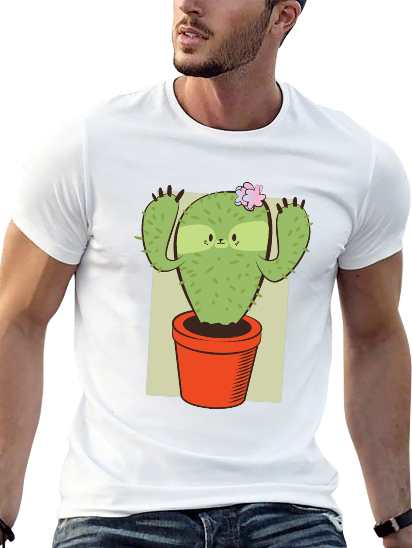 Camiseta Negra con Diseño de Cactus Perezoso