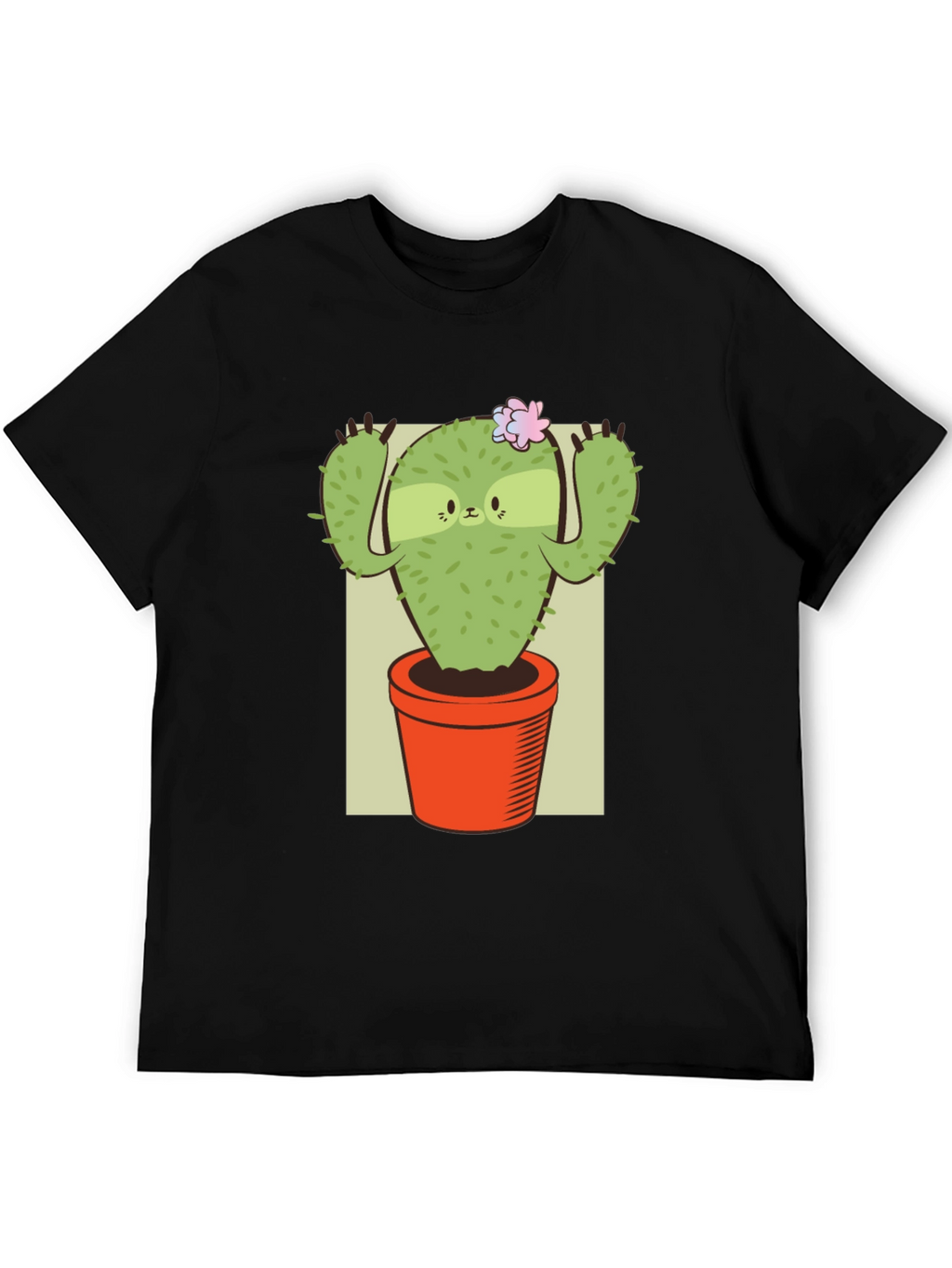 Camiseta Negra con Diseño de Cactus Perezoso