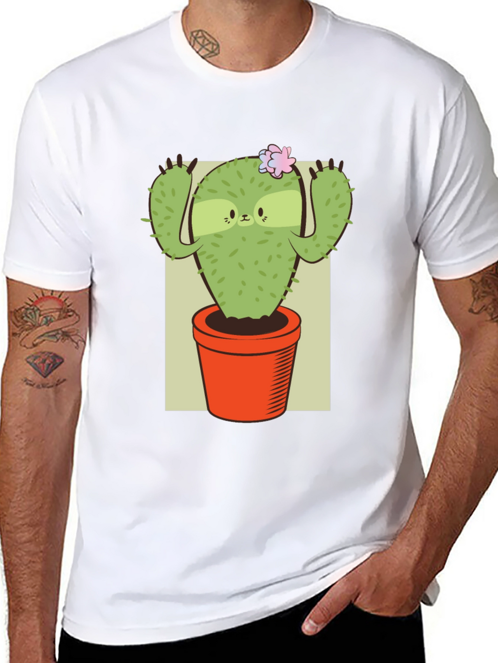 Camiseta Negra con Diseño de Cactus Perezoso