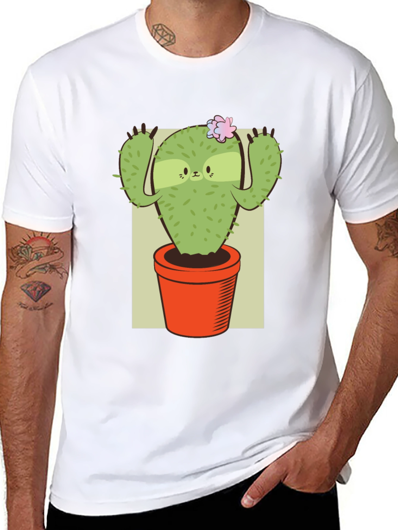 Camiseta Negra con Diseño de Cactus Perezoso