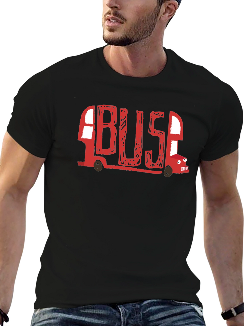 Camiseta Negra con Diseño de Bus