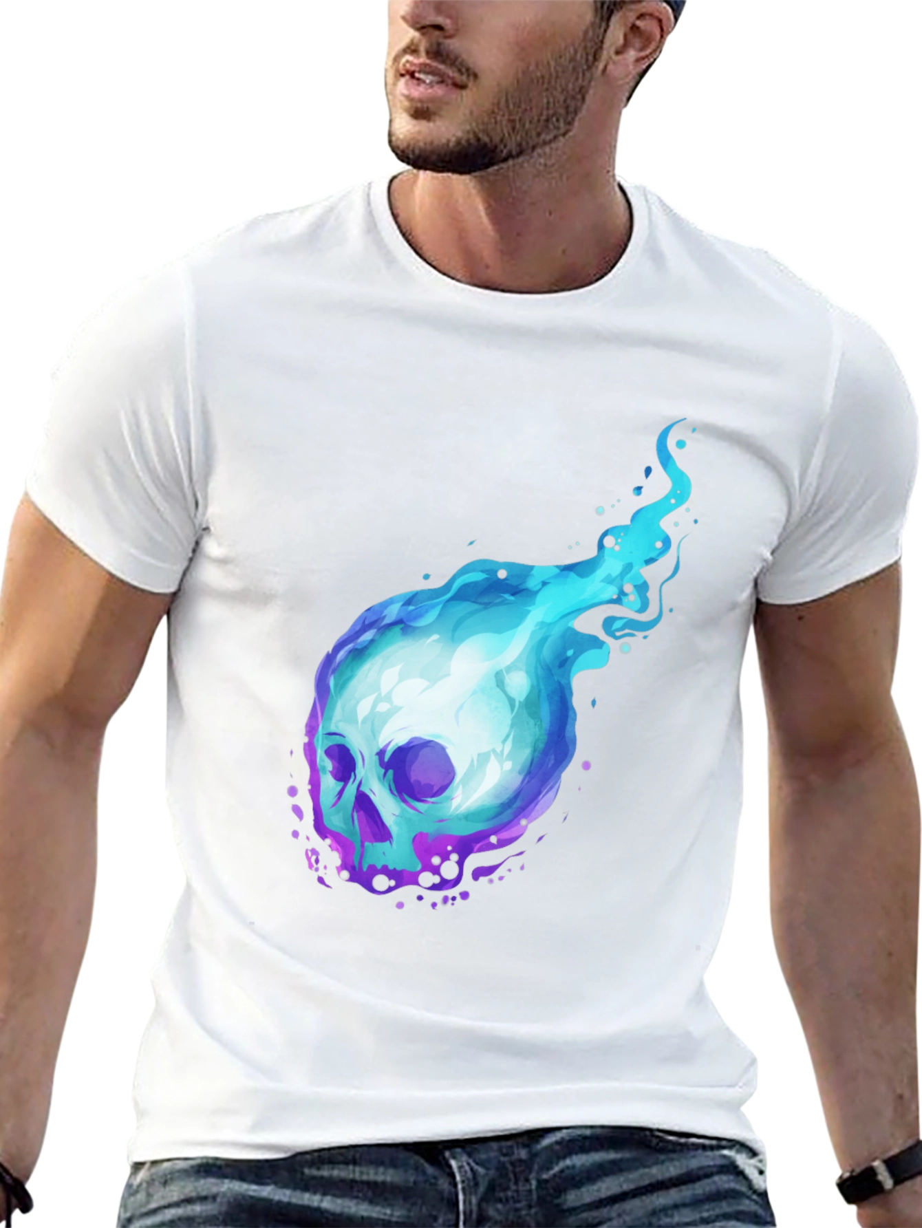 Camiseta Negra con Calavera en Llamas