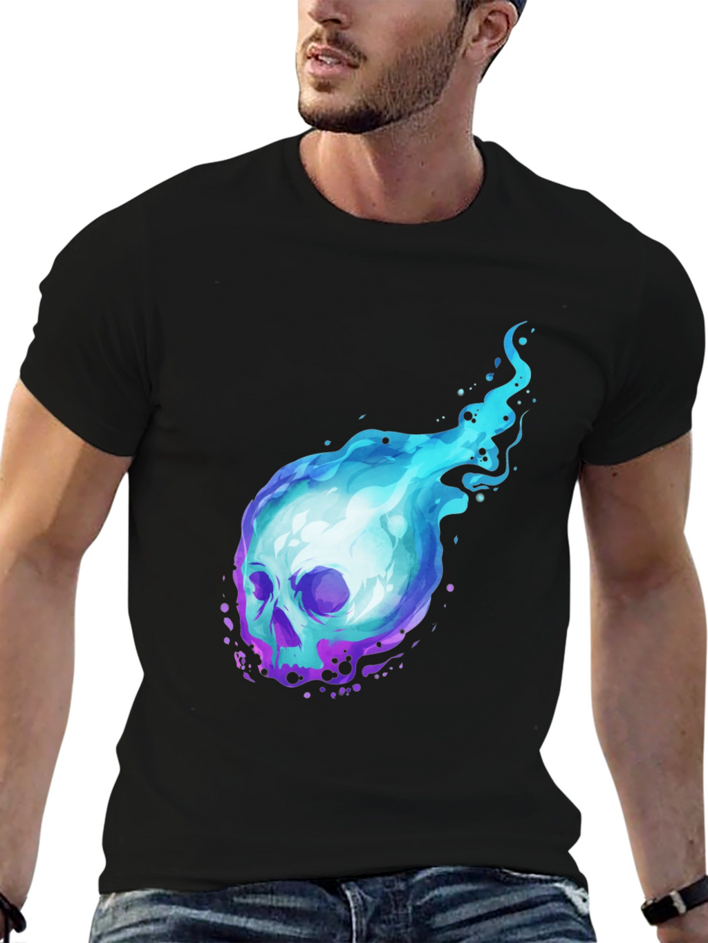 Camiseta Negra con Calavera en Llamas