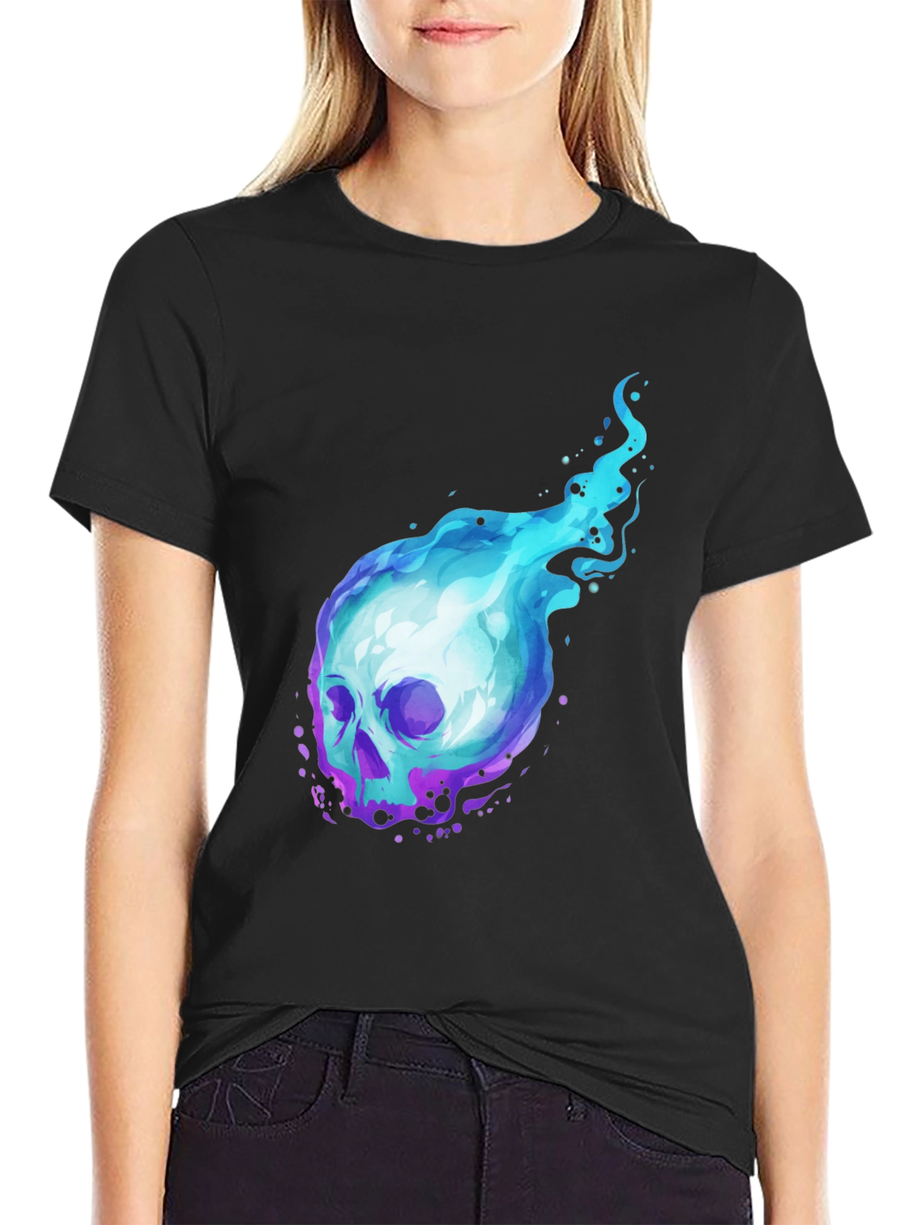 Camiseta Negra con Calavera en Llamas