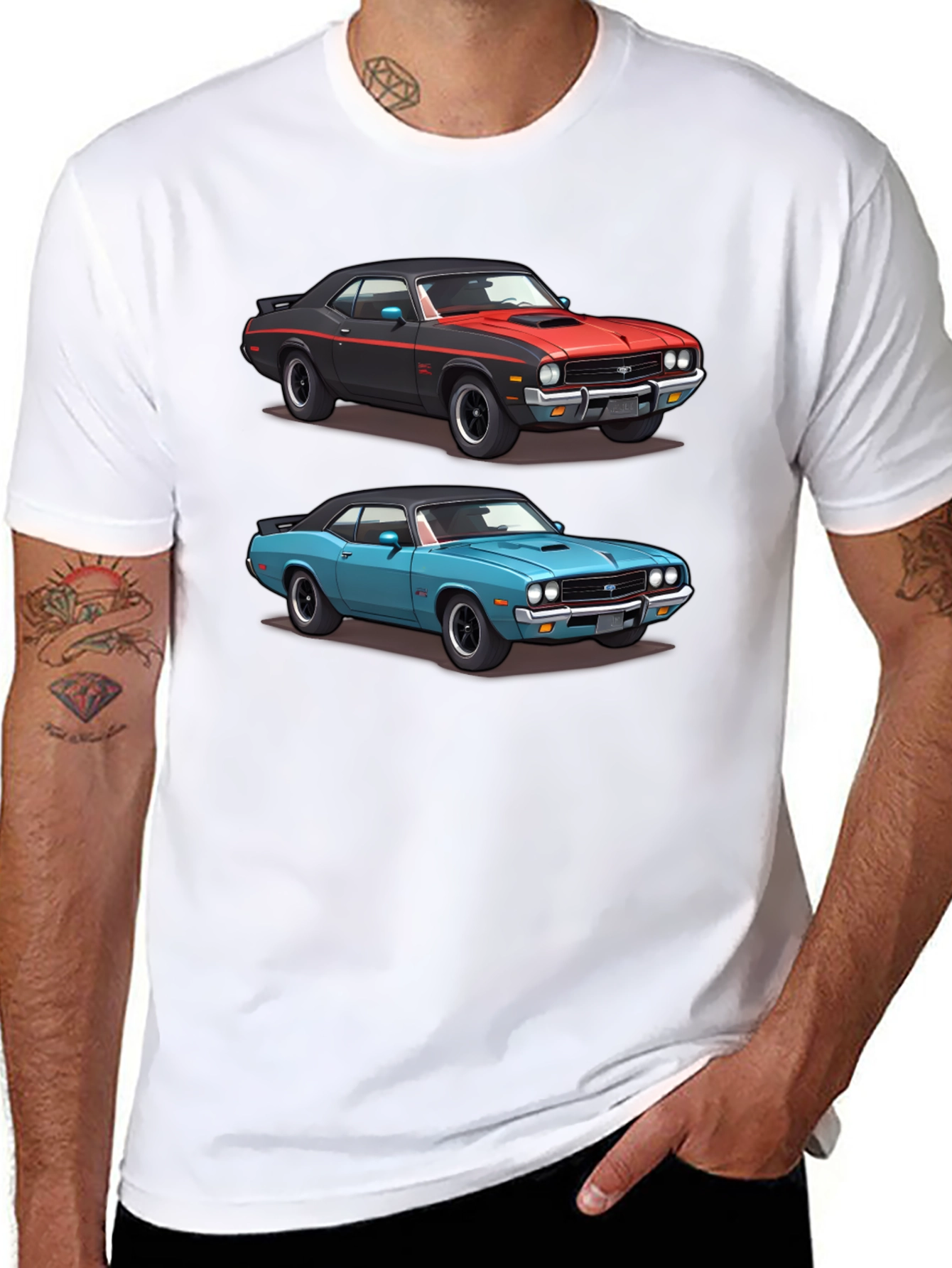 Camiseta Negra con Diseño de Coches Clásicos