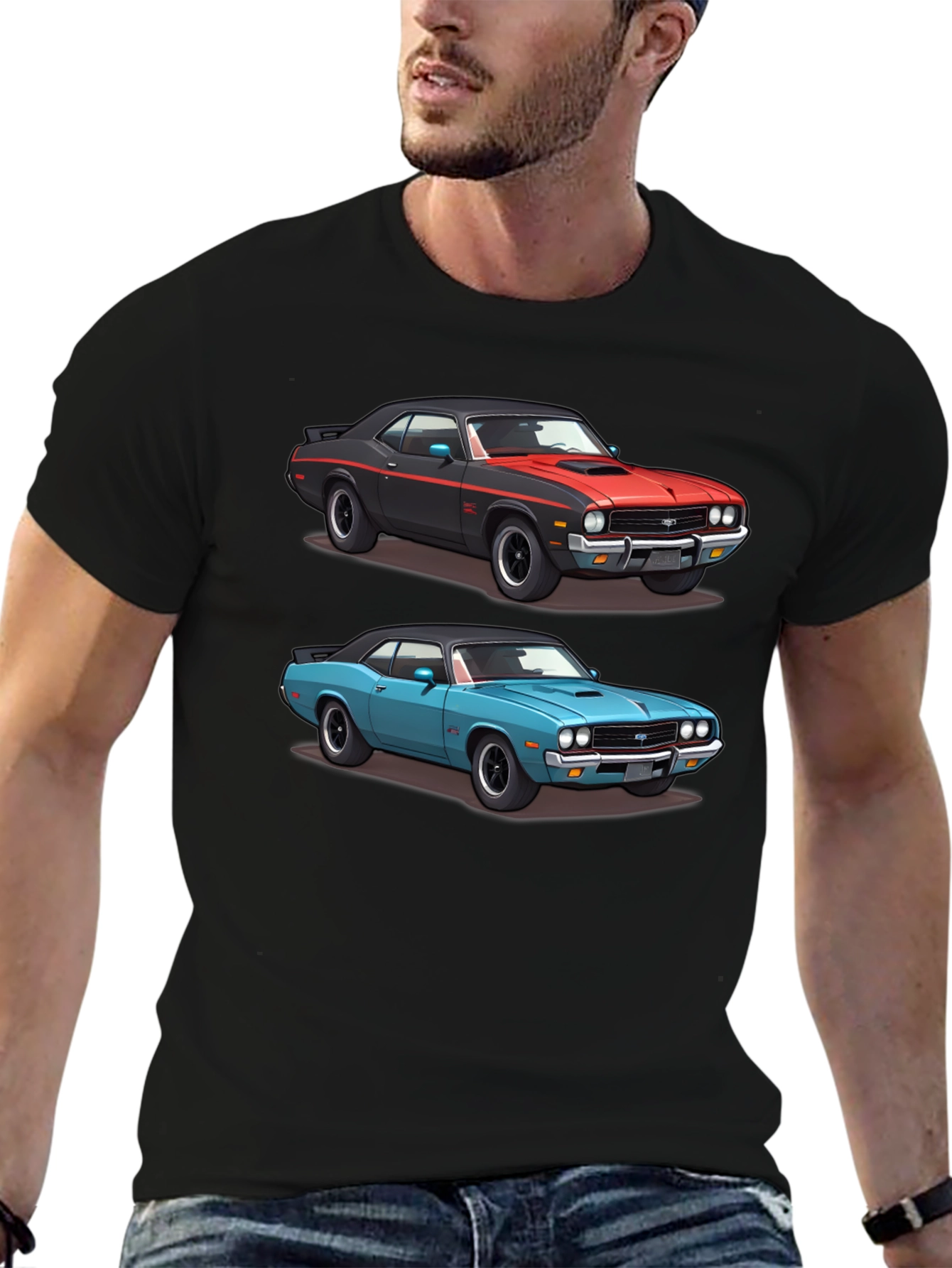 Camiseta Negra con Diseño de Coches Clásicos