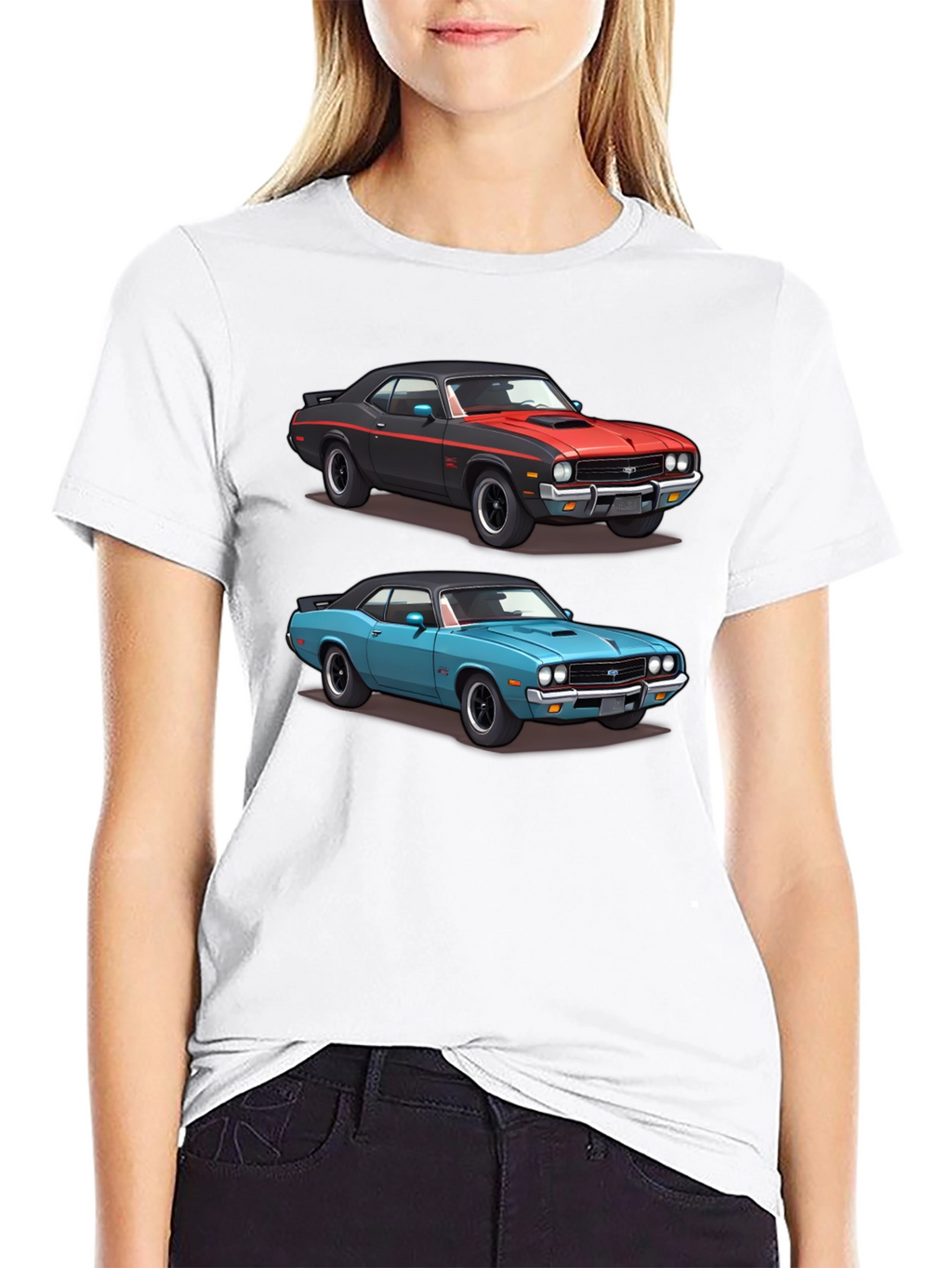 Camiseta Negra con Diseño de Coches Clásicos