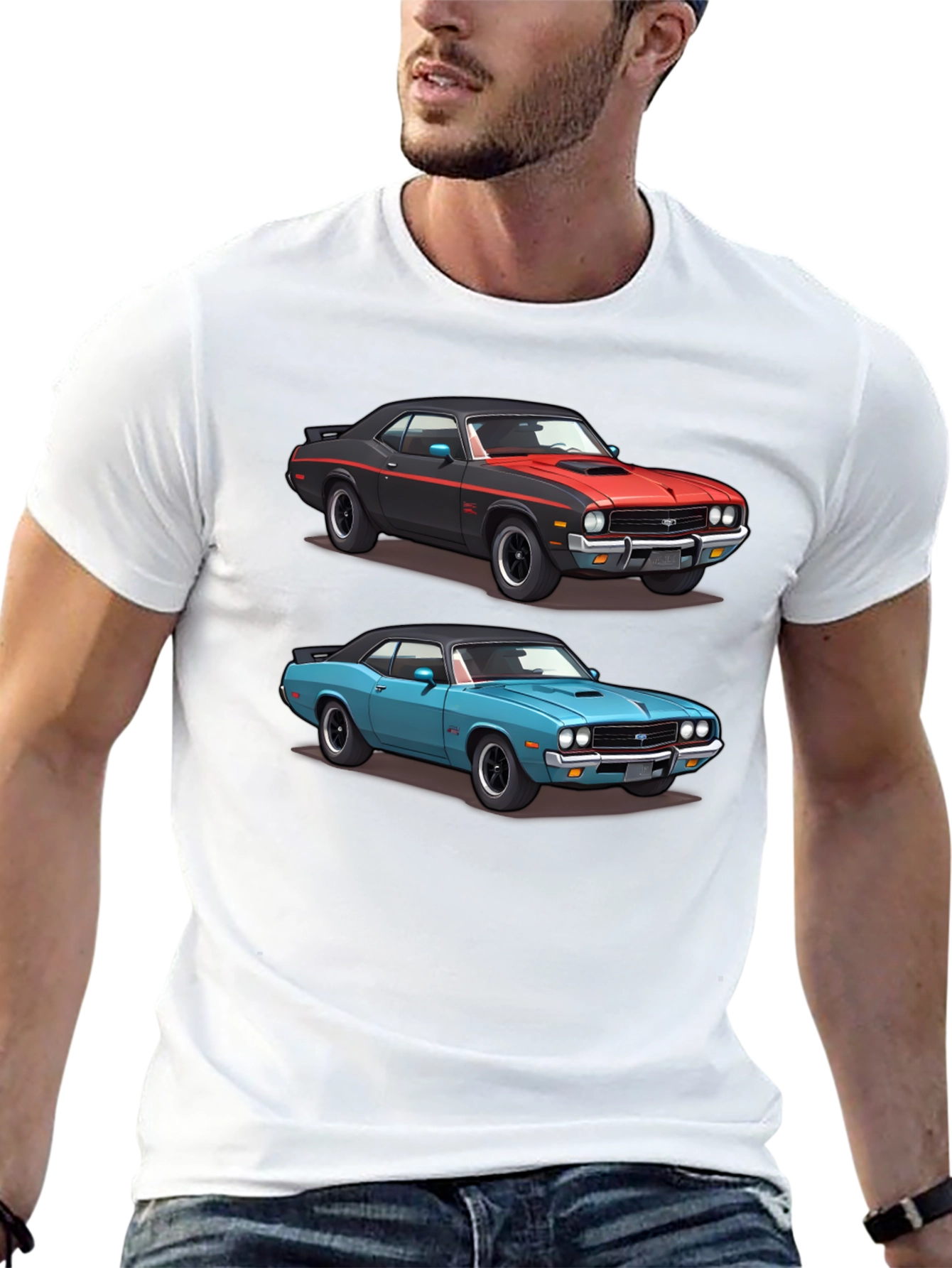 Camiseta Negra con Diseño de Coches Clásicos