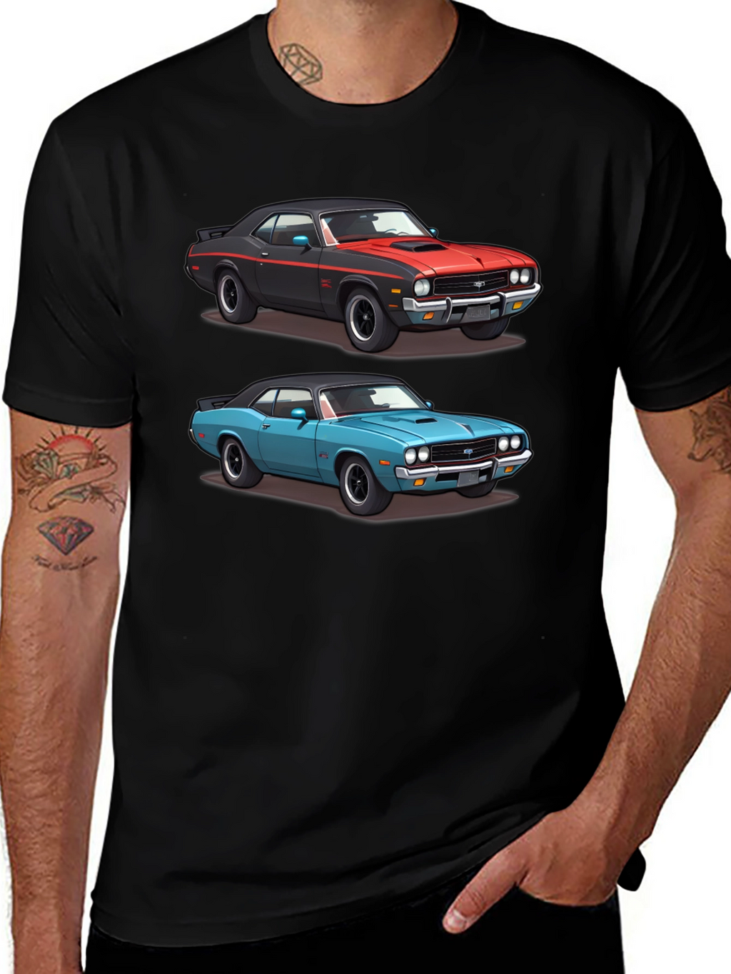 Camiseta Negra con Diseño de Coches Clásicos