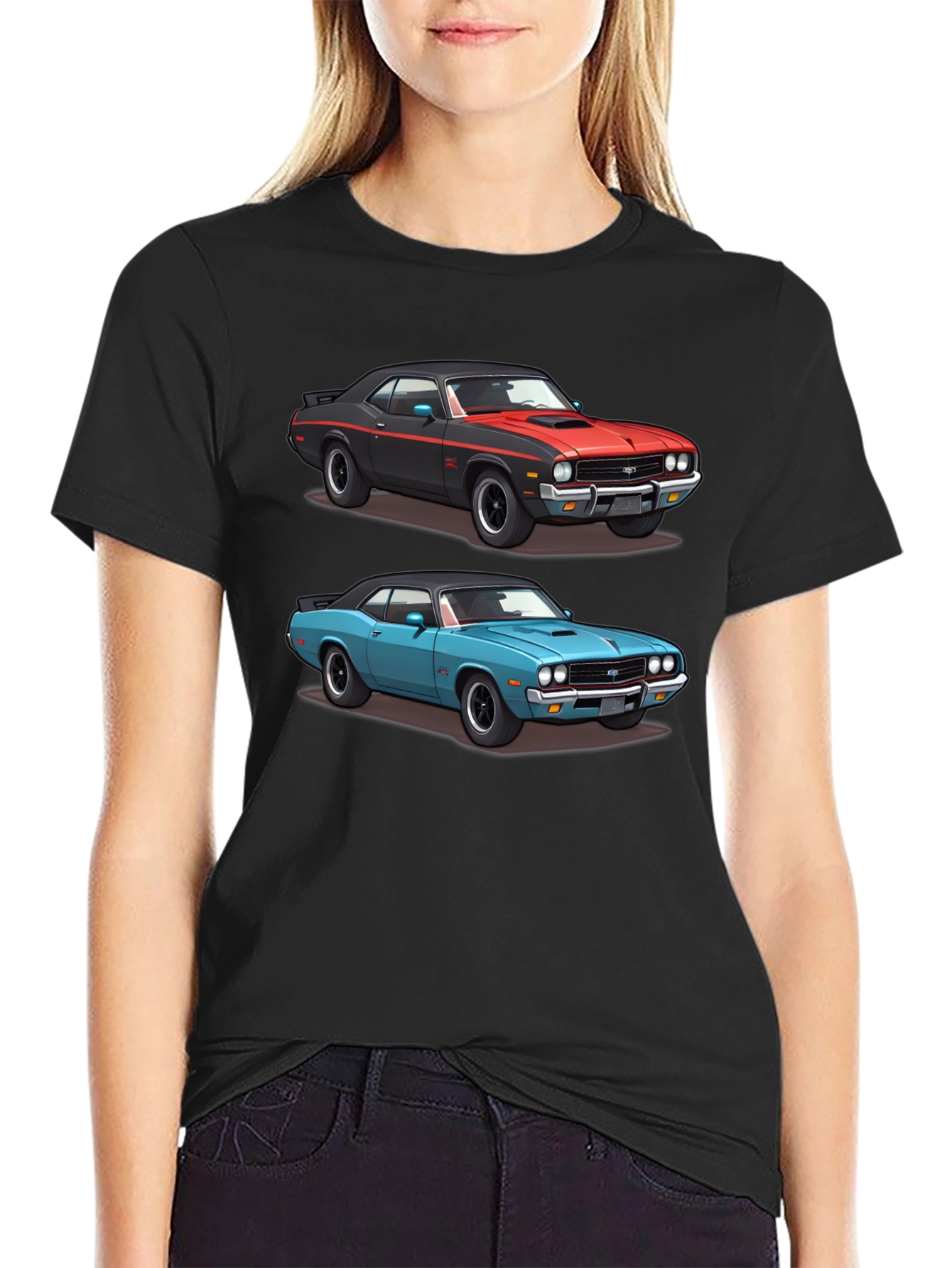 Camiseta Negra con Diseño de Coches Clásicos