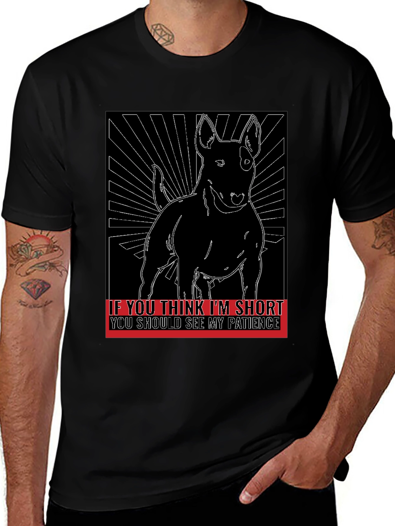 Camiseta Negra con Diseño de Bull Terrier y Frase