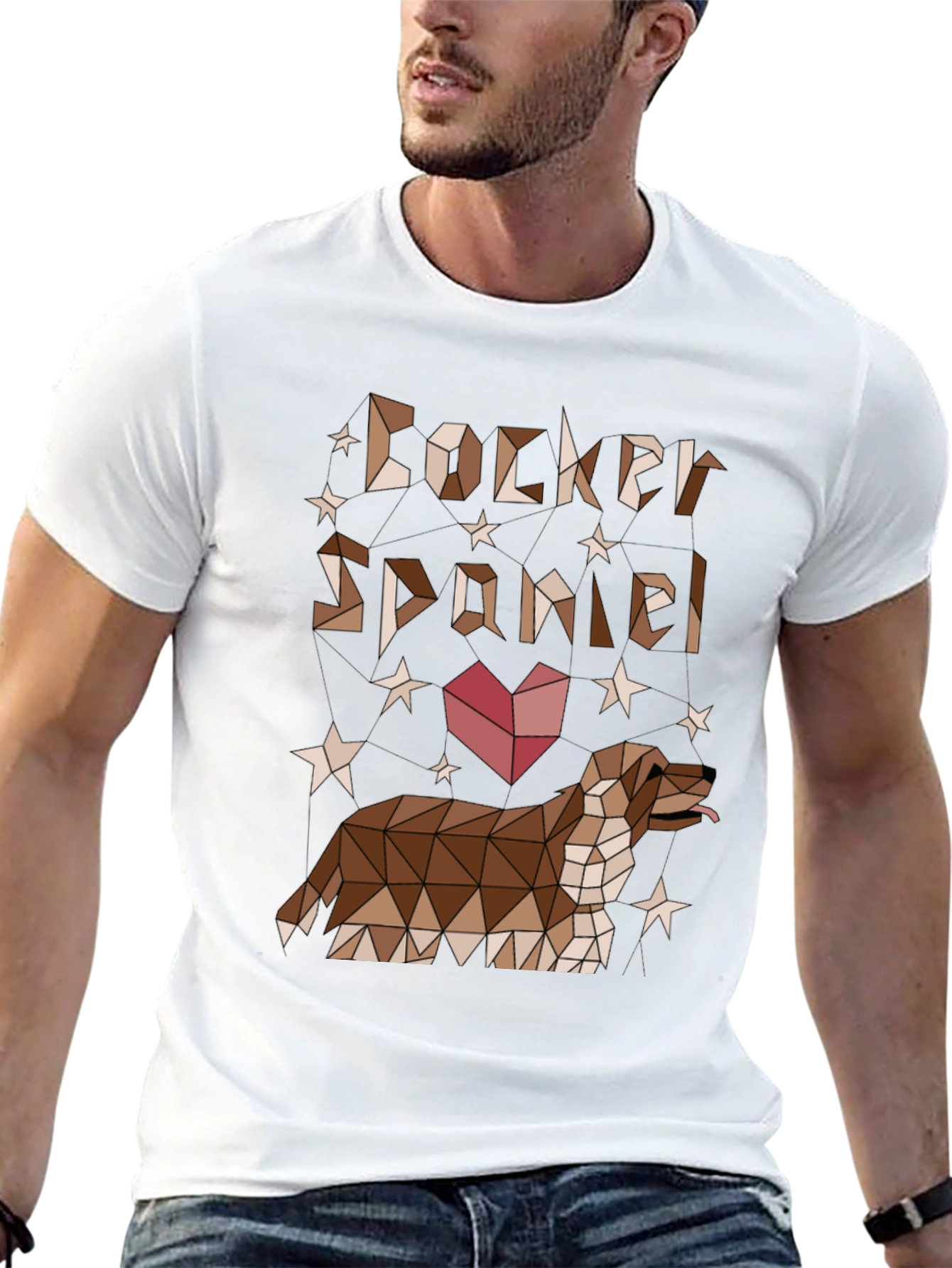 Camiseta Negra Cocker Spaniel Diseño Geométrico